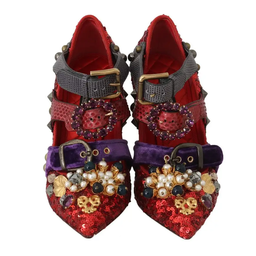 Dolce & Gabbana Rote Pailletten-Kristall-Nieten-Absätze Schuhe - EU36/US5.5
