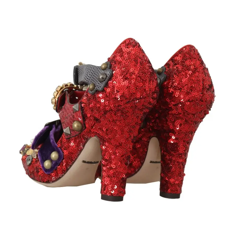 Dolce & Gabbana Rote Pailletten-Kristall-Nieten-Absätze Schuhe - EU36/US5.5
