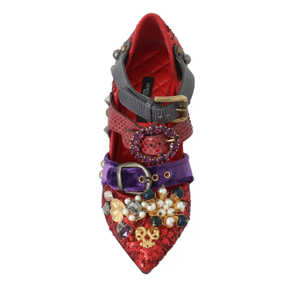Dolce & Gabbana Rote Pailletten-Kristall-Nieten-Absätze Schuhe - EU36/US5.5