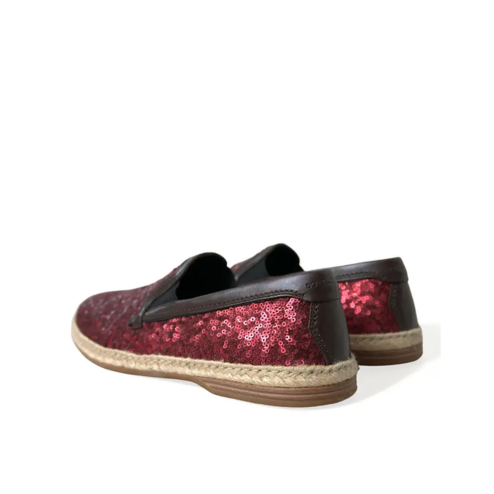 Dolce & Gabbana Rote Pailletten Loafer Hausschuhe Männer Schuhe