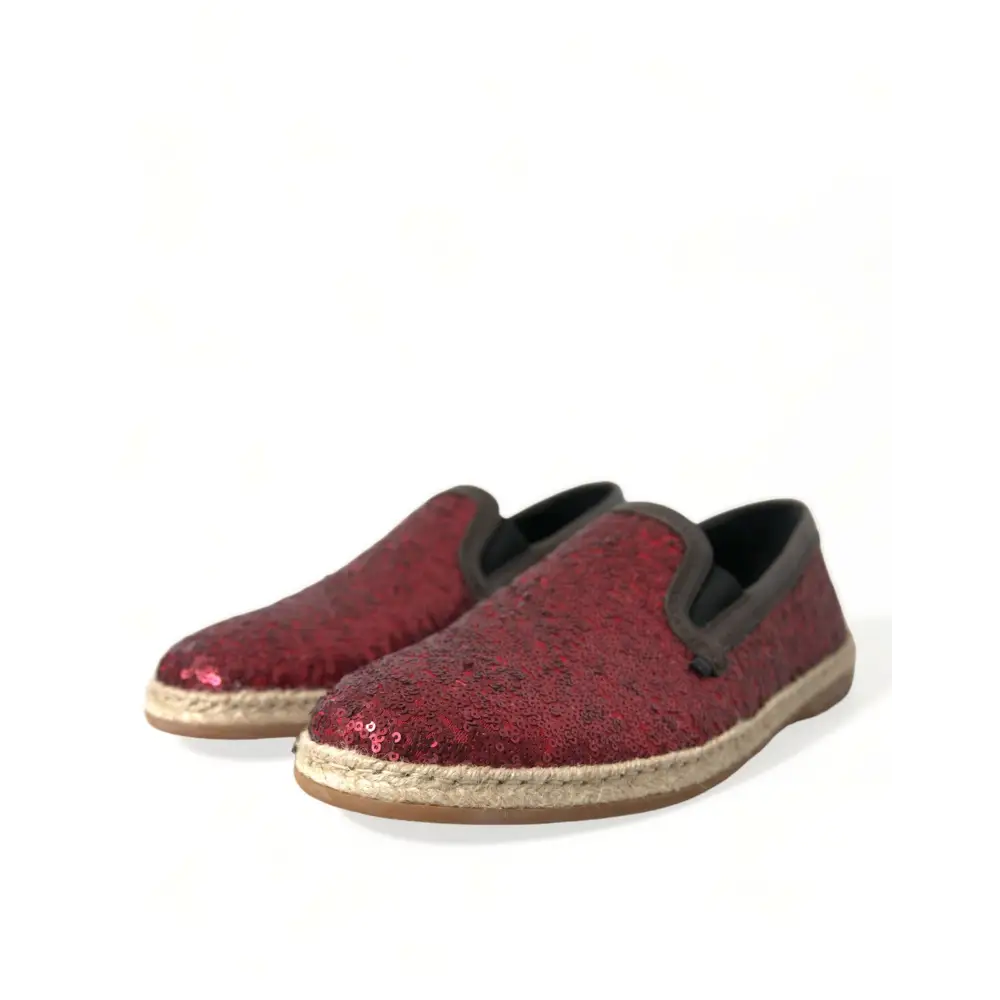 Dolce & Gabbana Rote Pailletten Loafer Hausschuhe Männer Schuhe