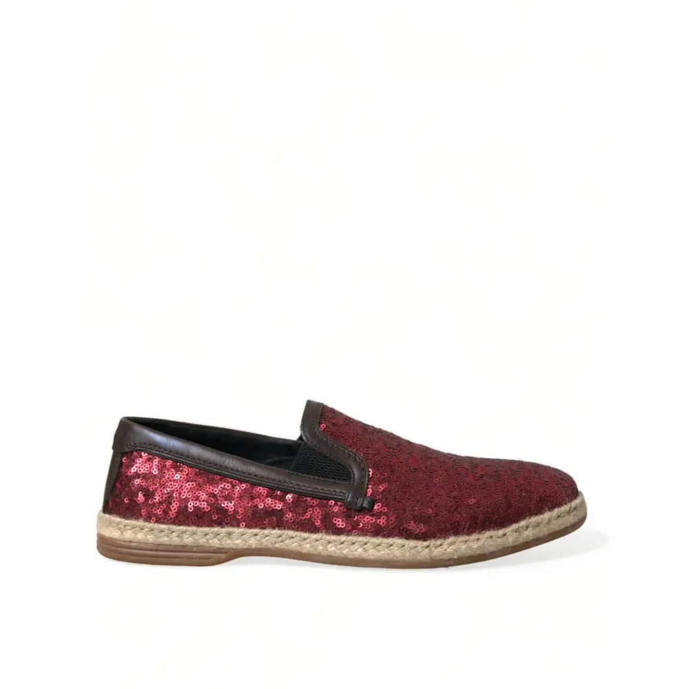 Dolce & Gabbana Rote Pailletten Loafer Hausschuhe Männer Schuhe