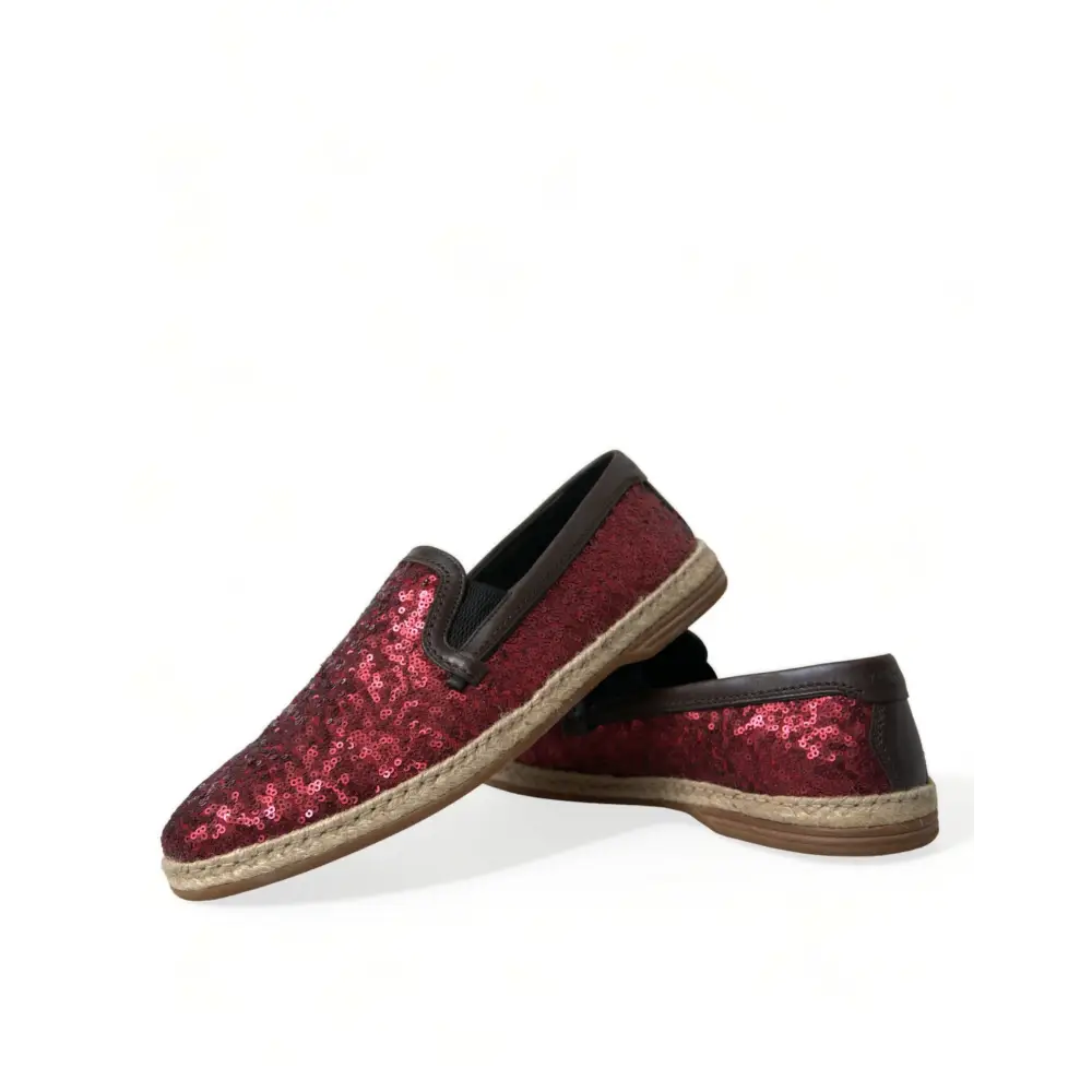 Dolce & Gabbana Rote Pailletten Loafer Hausschuhe Männer Schuhe