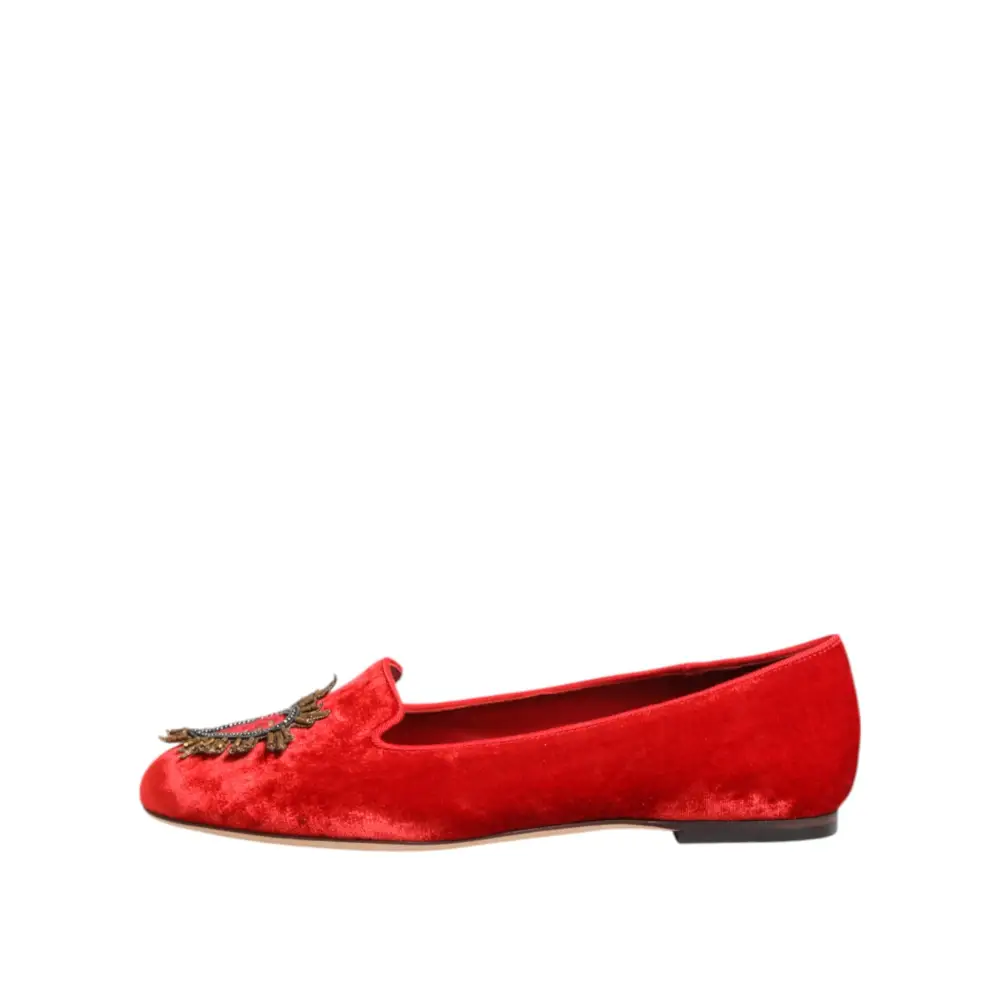 Dolce & Gabbana Rote Samt DG Herz Loafers Flache Schuhe - EU36.5/US6