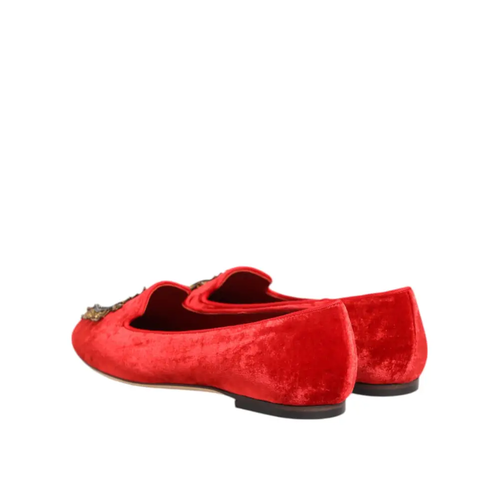 Dolce & Gabbana Rote Samt DG Herz Loafers Flache Schuhe - EU36.5/US6