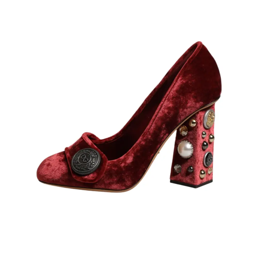 Dolce & Gabbana Rote Samt-Pumps mit Verzierungen - EU38/US7.5