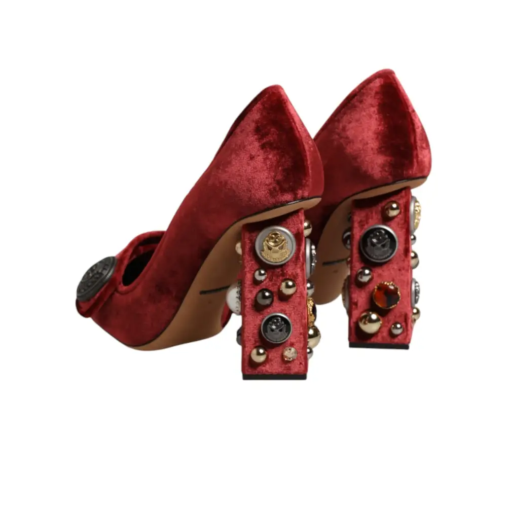 Dolce & Gabbana Rote Samt-Pumps mit Verzierungen - EU38/US7.5