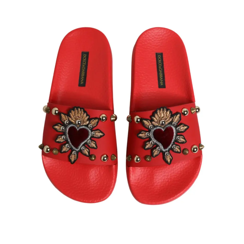Dolce & Gabbana Rote Slides mit Herz-Applikation Strandschuhe - EU35/US4.5