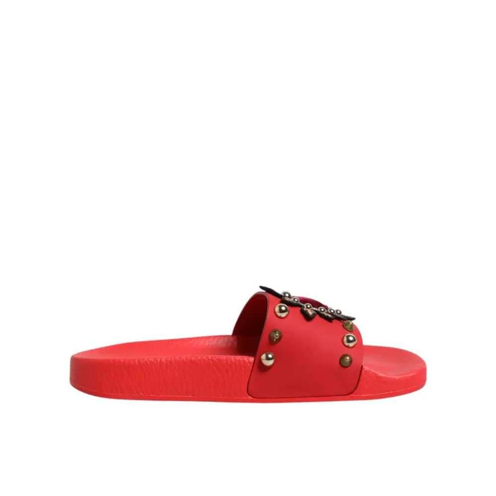 Dolce & Gabbana Rote Slides mit Herz-Applikation Strandschuhe - EU35/US4.5