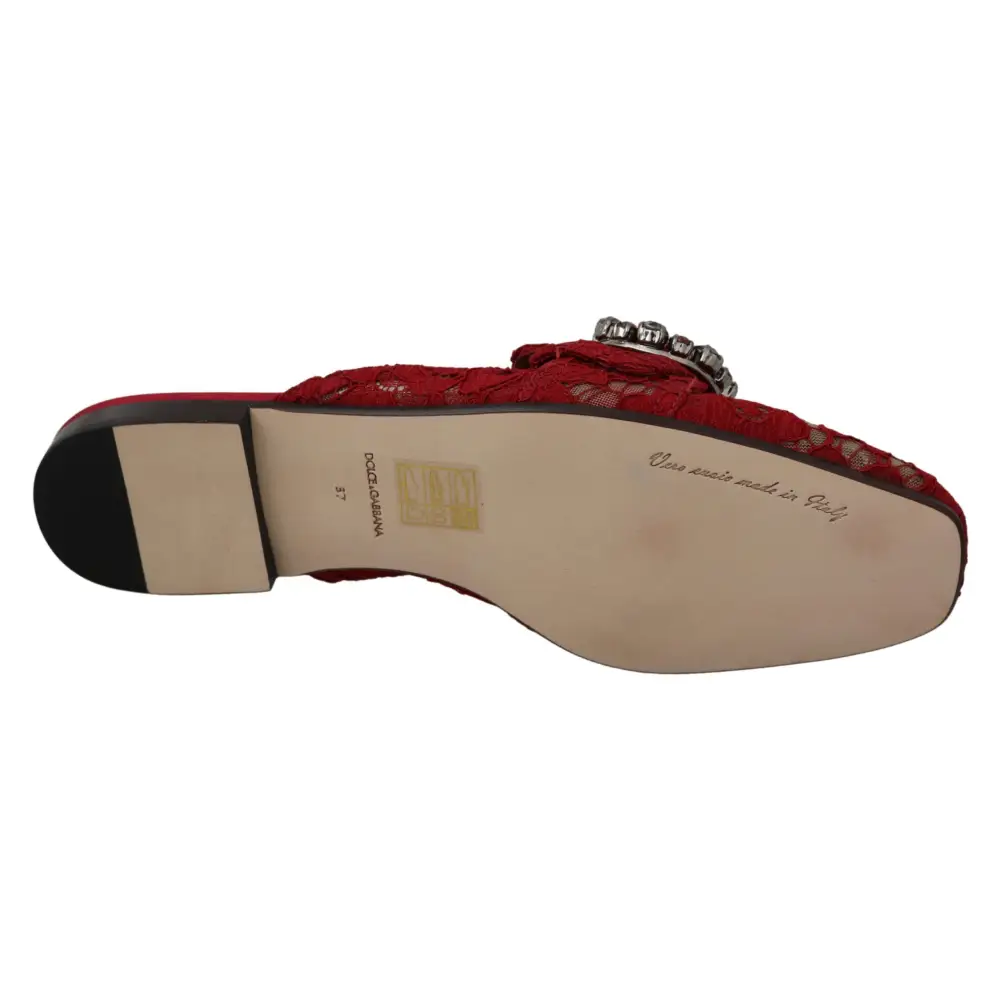 Dolce & Gabbana Rote Spitze Kristall Slide On Flats Schuhe - EU35/US4.5