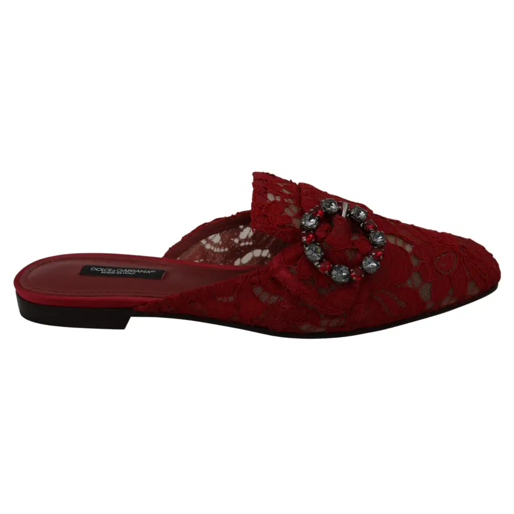 Dolce & Gabbana Rote Spitze Kristall Slide On Flats Schuhe - EU35/US4.5