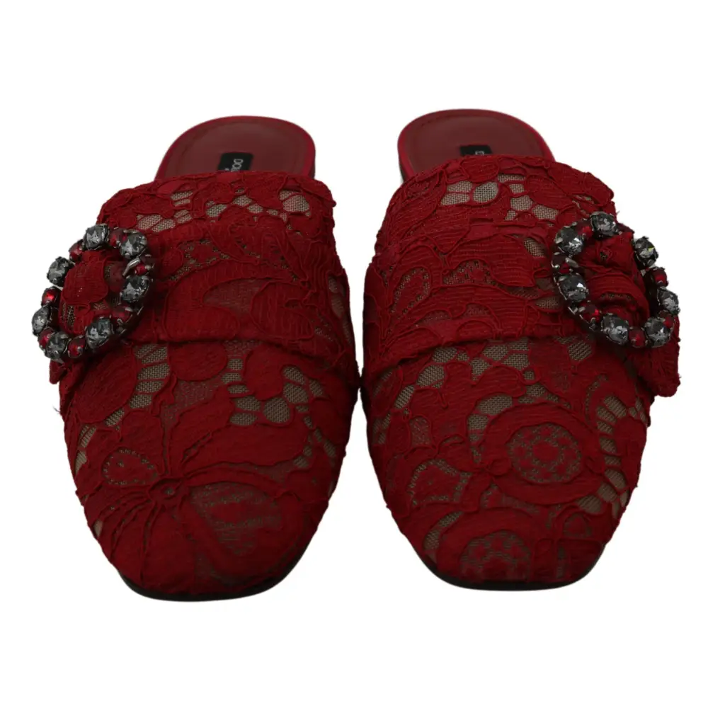 Dolce & Gabbana Rote Spitze Kristall Slide On Flats Schuhe - EU35/US4.5
