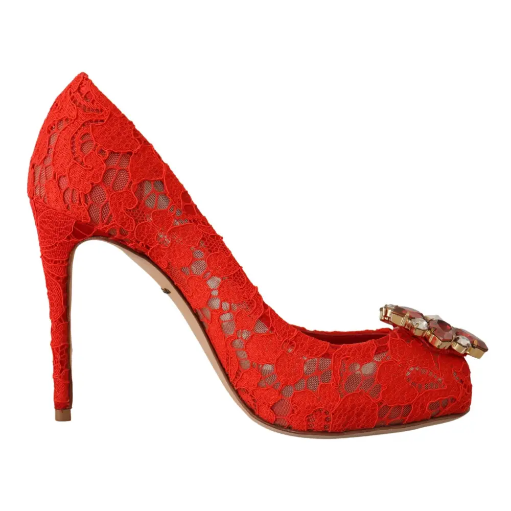Dolce & Gabbana Rote Taormina Spitze Kristall Heels Pumps - EU35/US4.5
