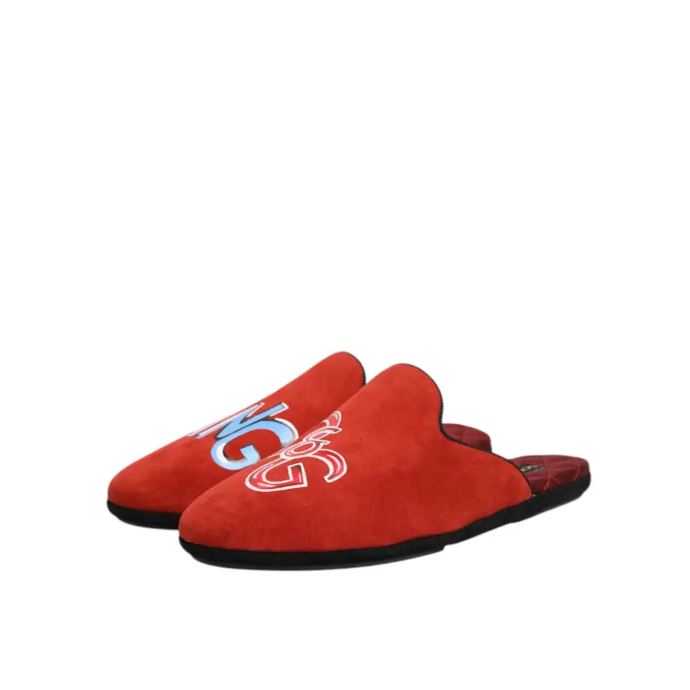 Dolce & Gabbana Rote Wildleder DG King Männer Hausschuhe Schuhe - EU40.5/US7.5