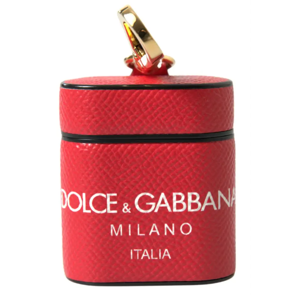 Dolce & Gabbana Rotes Leder Gold-Ton Metall Logo Druck Airpods Fall