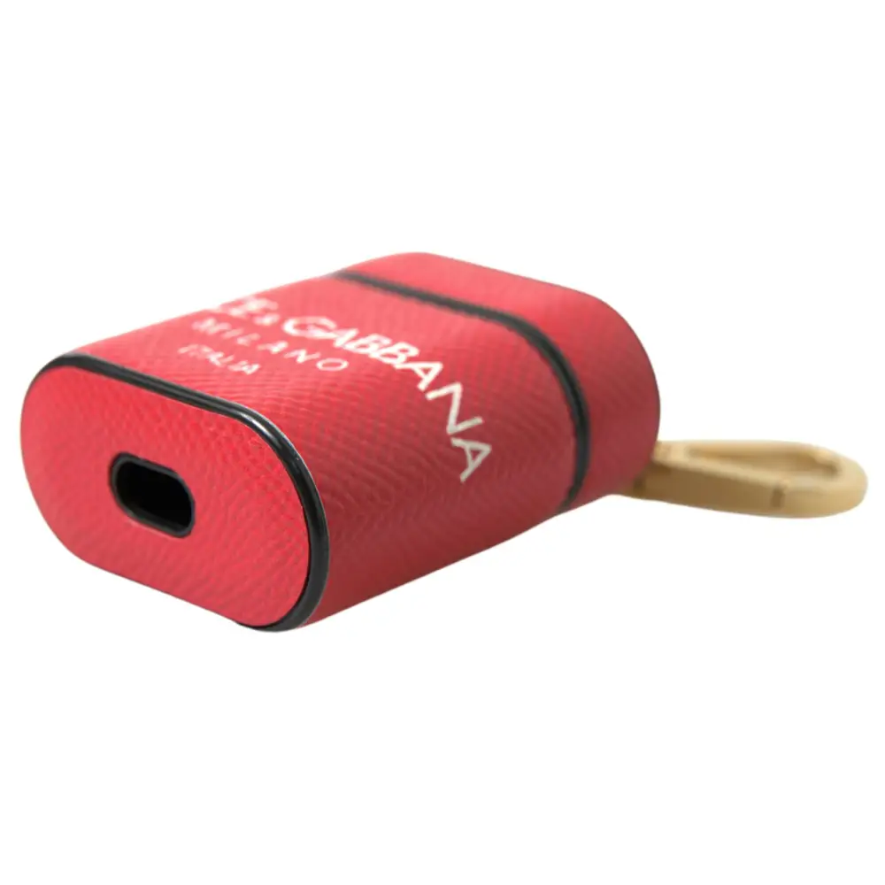 Dolce & Gabbana Rotes Leder Gold-Ton Metall Logo Druck Airpods Fall