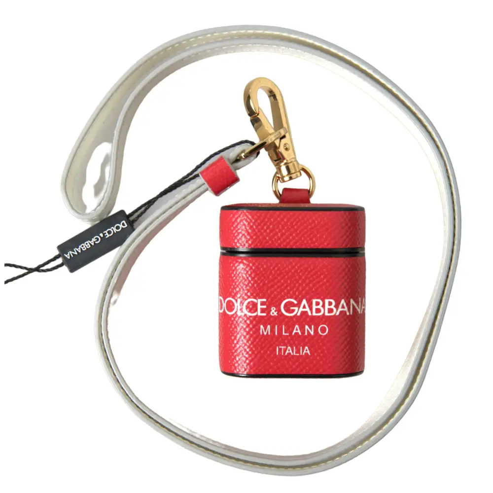 Dolce & Gabbana Rotes Leder Gold-Ton Metall Logo Druck Airpods Fall