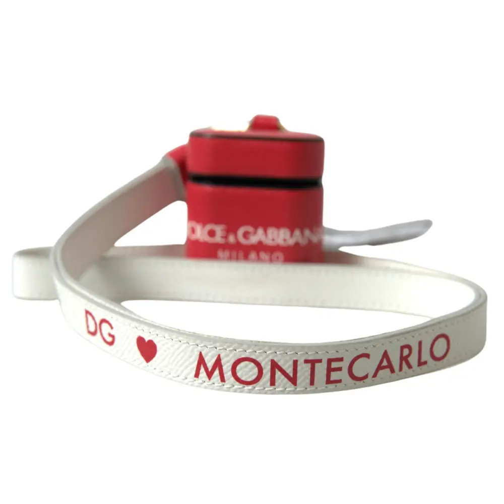 Dolce & Gabbana Rotes Leder Gold-Ton Metall Logo Druck Airpods Fall