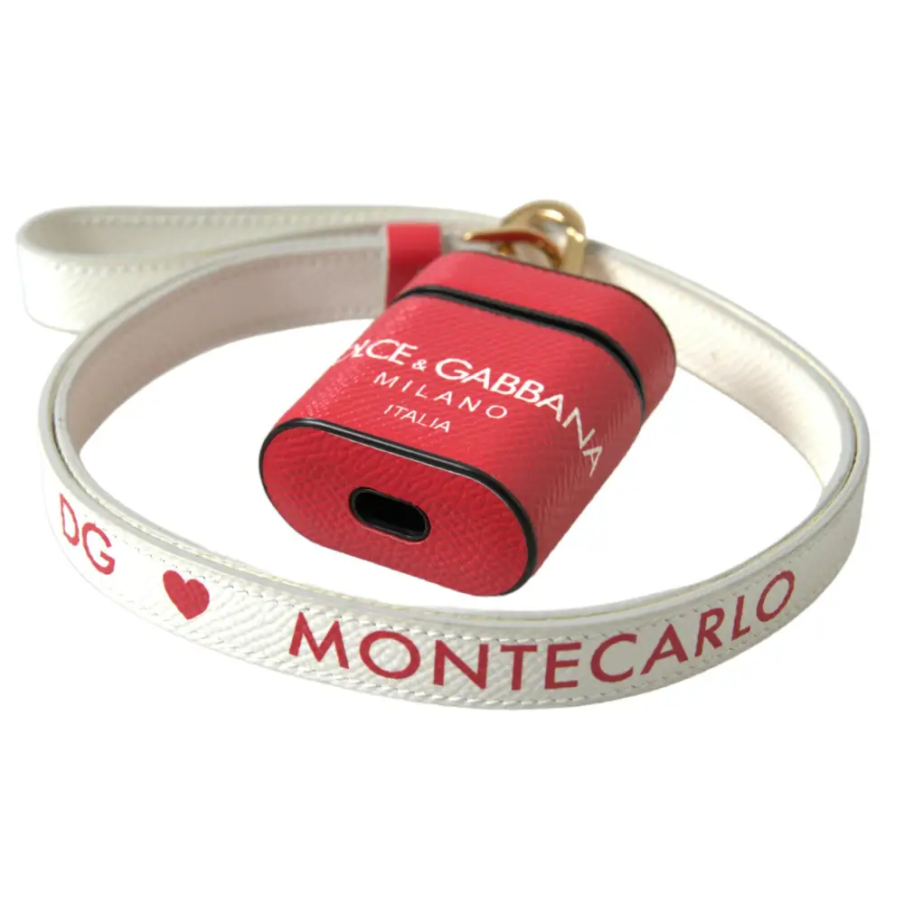Dolce & Gabbana Rotes Leder Gold-Ton Metall Logo Druck Riemen Airpods Fall
