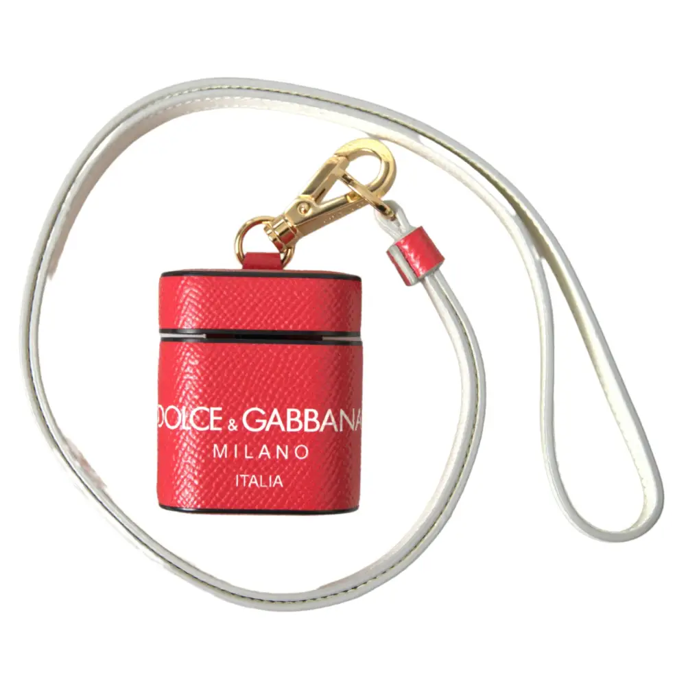 Dolce & Gabbana Rotes Leder Gold-Ton Metall Logo Druck Riemen Airpods Fall