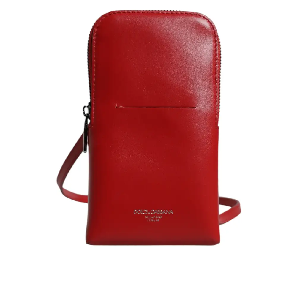 Dolce & Gabbana Rotes Leder Portemonnaie Telefon Sling Crossbody Neck Strap Tasche