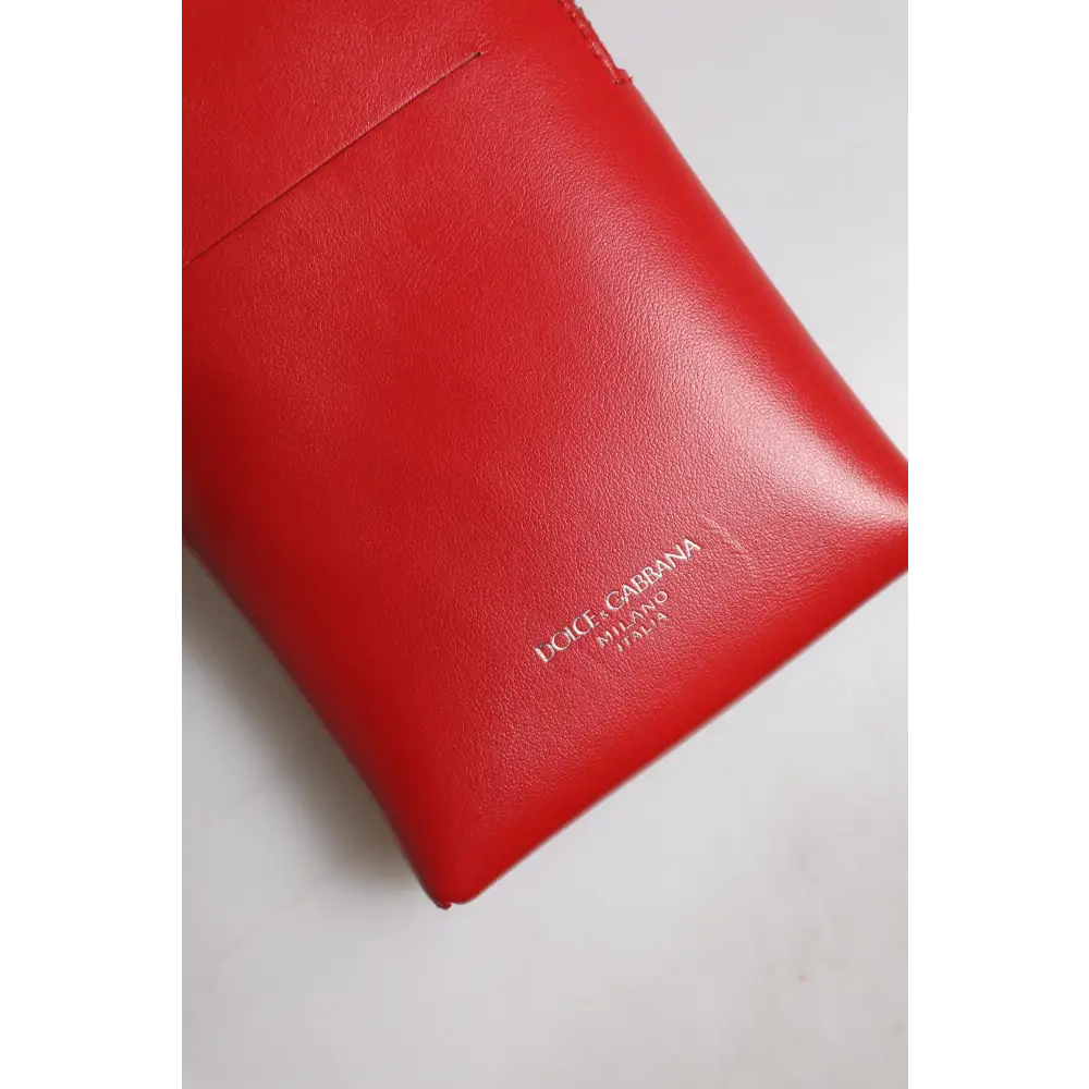 Dolce & Gabbana Rotes Leder Portemonnaie Telefon Sling Crossbody Neck Strap Tasche