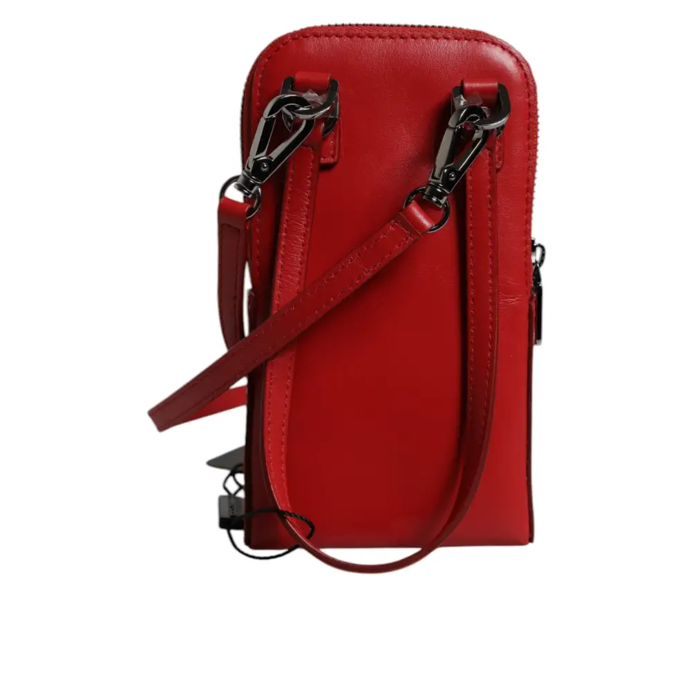Dolce & Gabbana Rotes Leder Portemonnaie Telefon Sling Crossbody Neck Strap Tasche