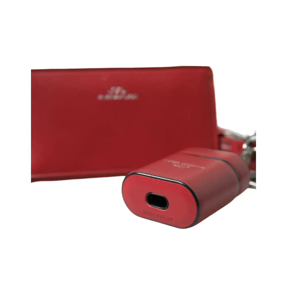 Dolce & Gabbana Rotes Leder Silber Metall Logo Riemen Tasche Airpods Fall