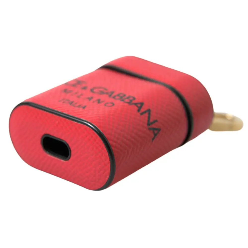 Dolce & Gabbana Rotes schwarzes Kalbsleder Logo Druck Riemen Airpods Fall