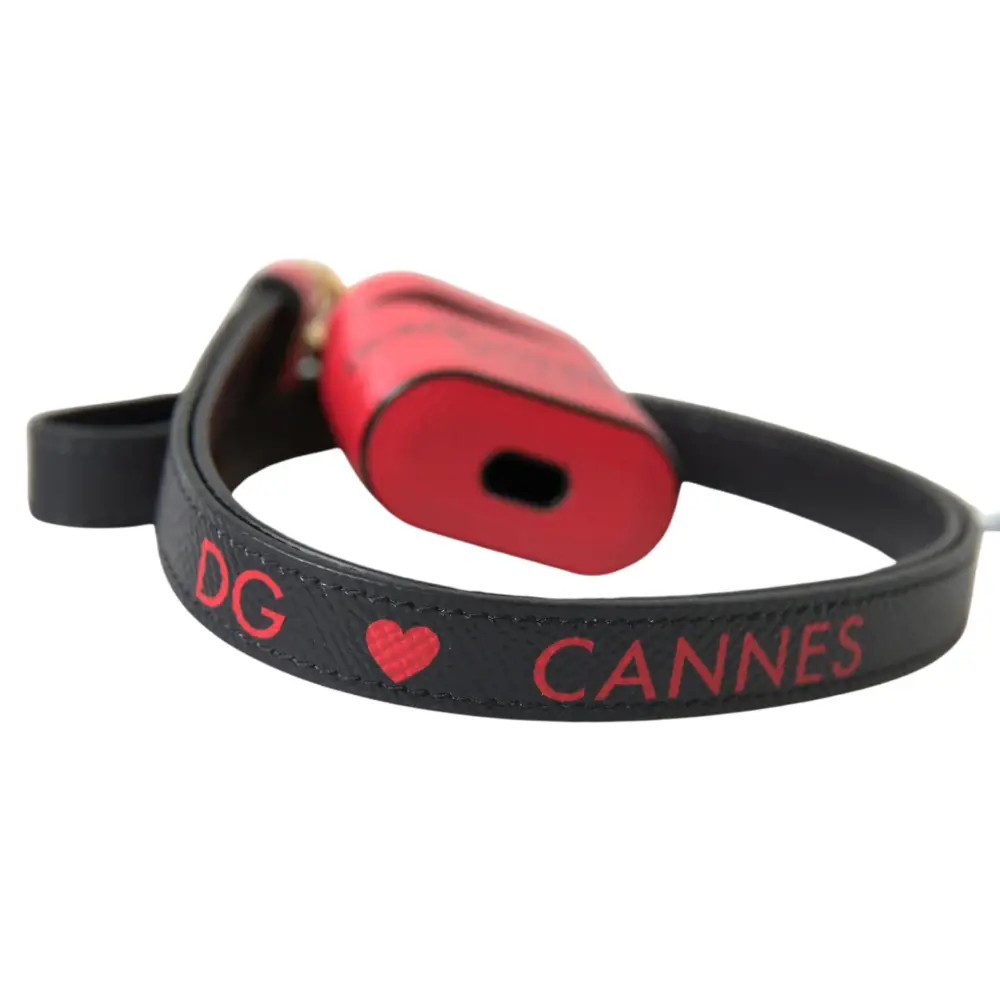 Dolce & Gabbana Rotes schwarzes Kalbsleder Logo Druck Riemen Airpods Fall