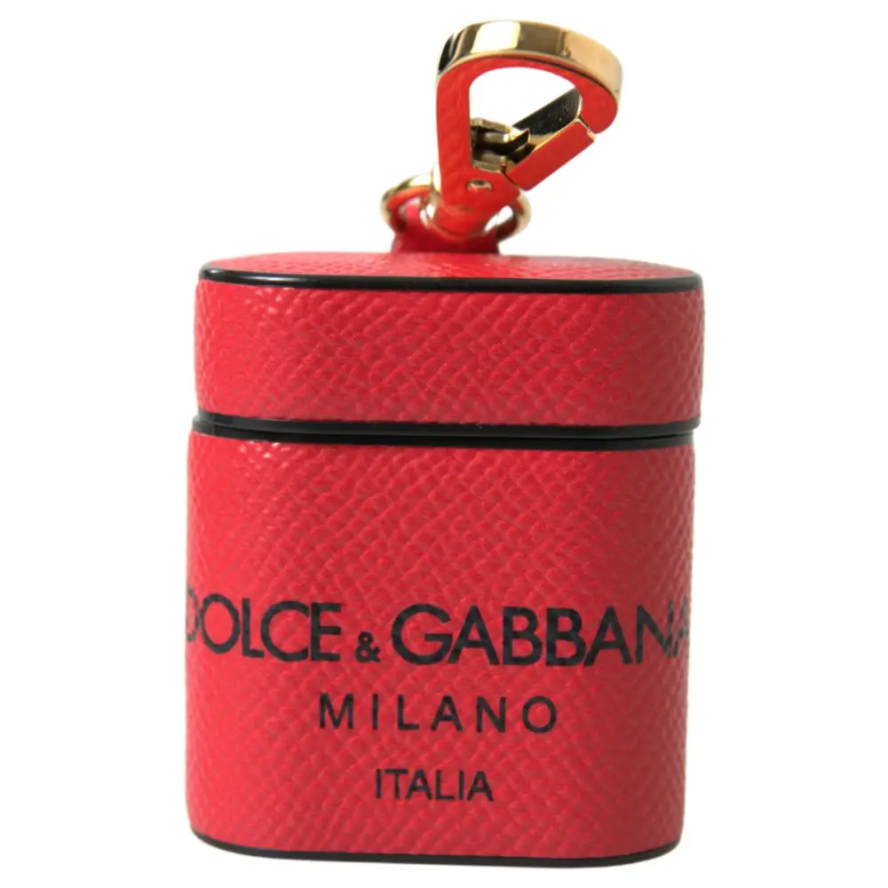 Dolce & Gabbana Rotes schwarzes Kalbsleder Logo Druck Riemen Airpods Fall