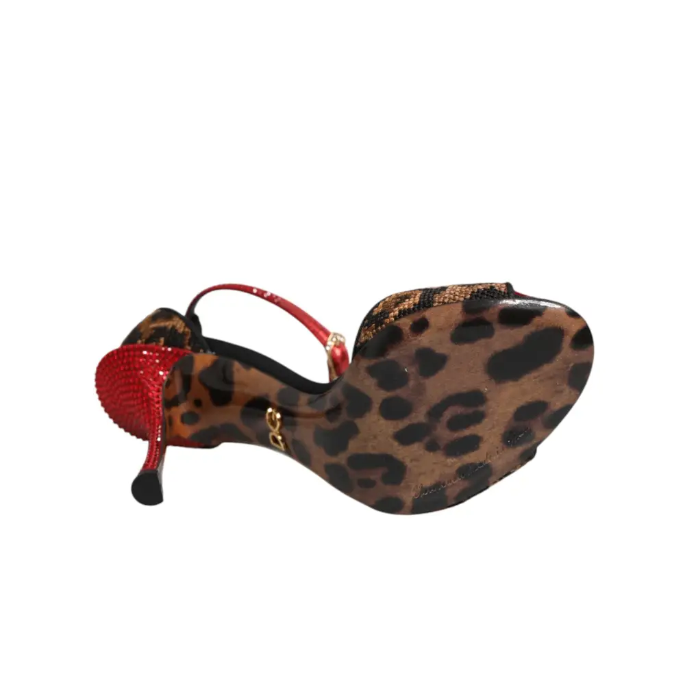 Dolce & Gabbana Sandalen mit Leopardenmuster und Kristallrosen