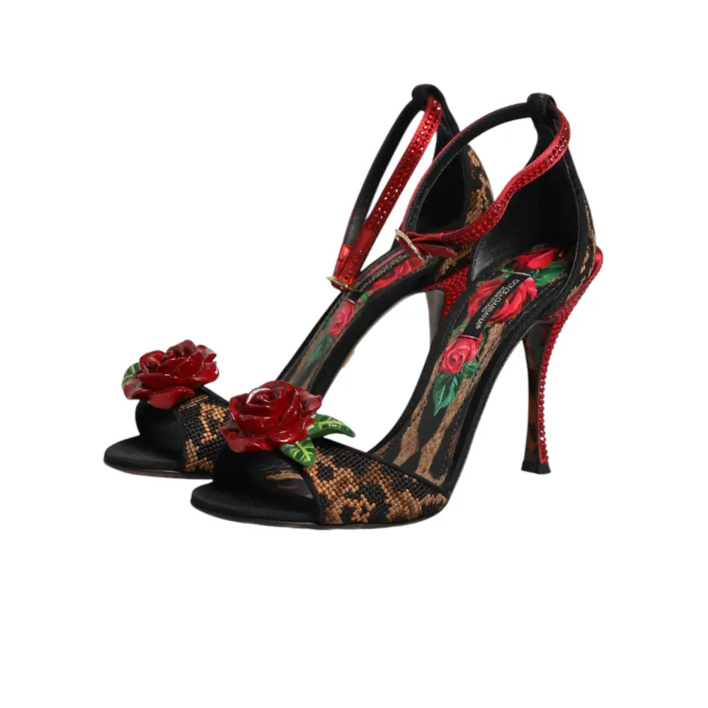Dolce & Gabbana Sandalen mit Leopardenmuster und Kristallrosen