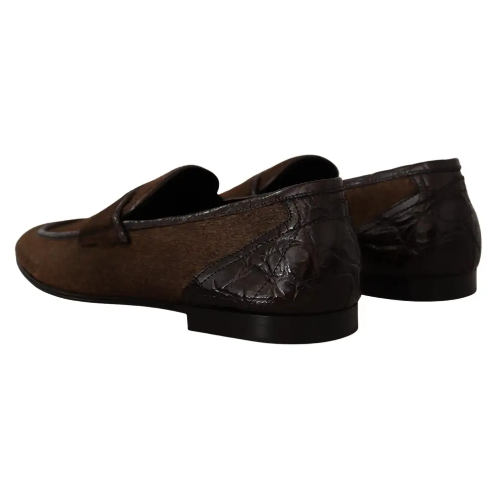 Dolce & Gabbana Schuhe Kleid Loafers Braun Leder Slip Schuhe - EU39/US6