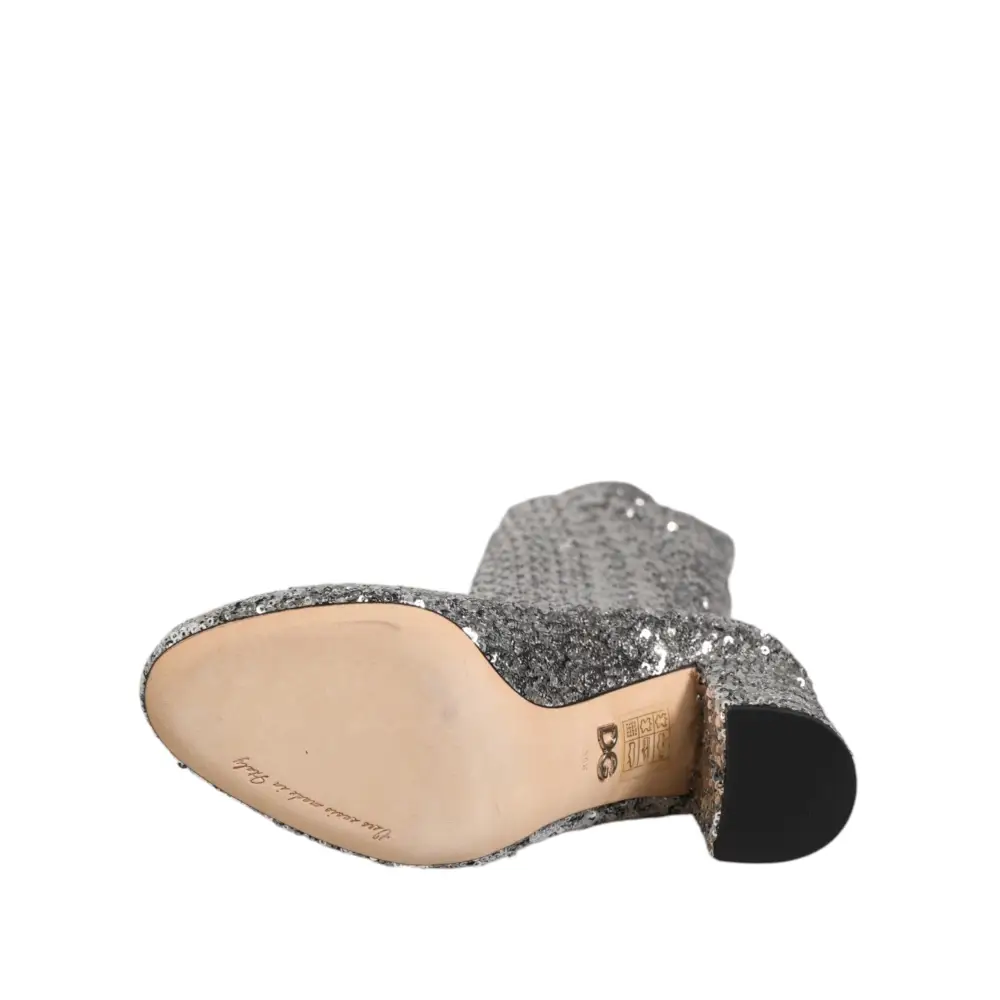 Dolce & Gabbana Schuhe Silber Pailletten Glitter High Heel Stiefel Schuhe