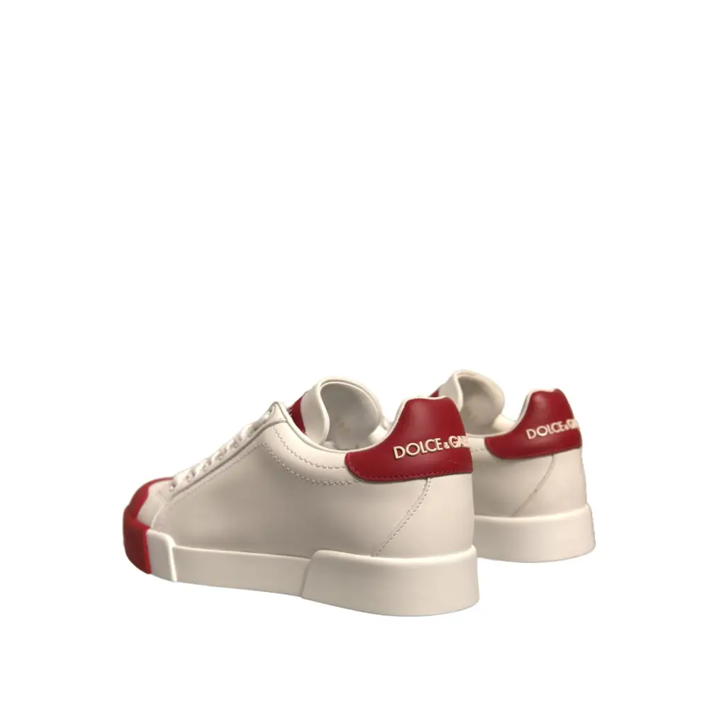 Dolce & Gabbana Schuhe Weiß Leder Logo Portofino Turnschuhe - EU35.5/US5