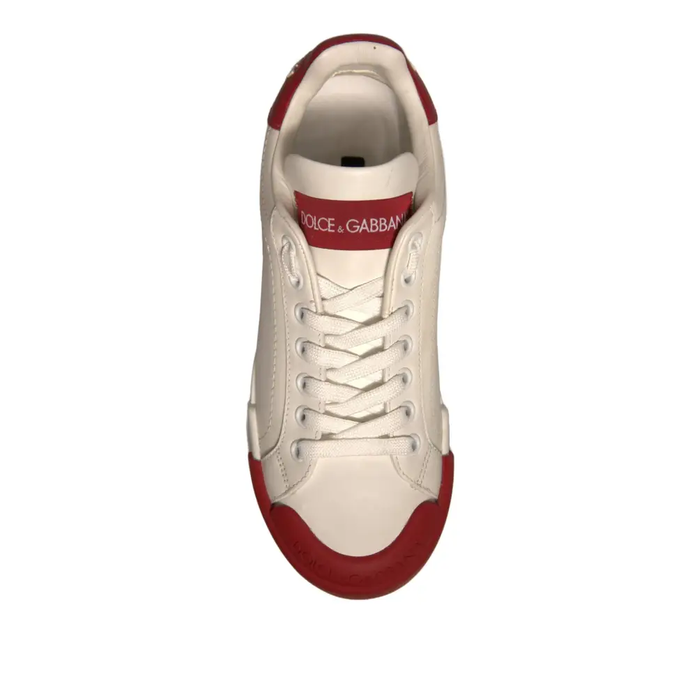 Dolce & Gabbana Schuhe Weiß Leder Logo Portofino Turnschuhe - EU35.5/US5