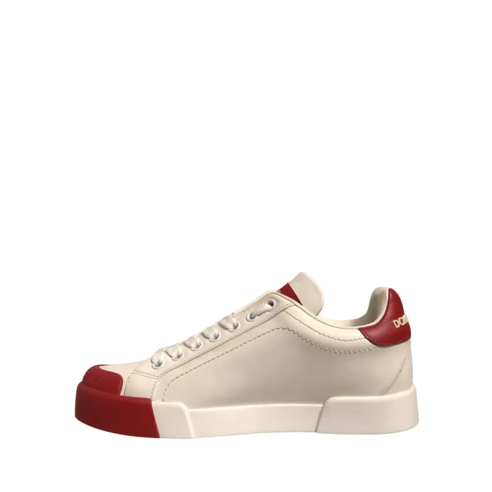 Dolce & Gabbana Schuhe Weiß Leder Logo Portofino Turnschuhe - EU35.5/US5