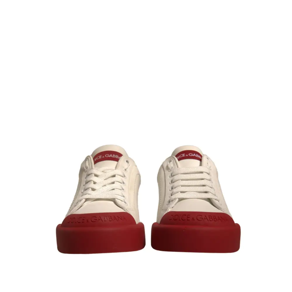 Dolce & Gabbana Schuhe Weiß Leder Logo Portofino Turnschuhe - EU35.5/US5