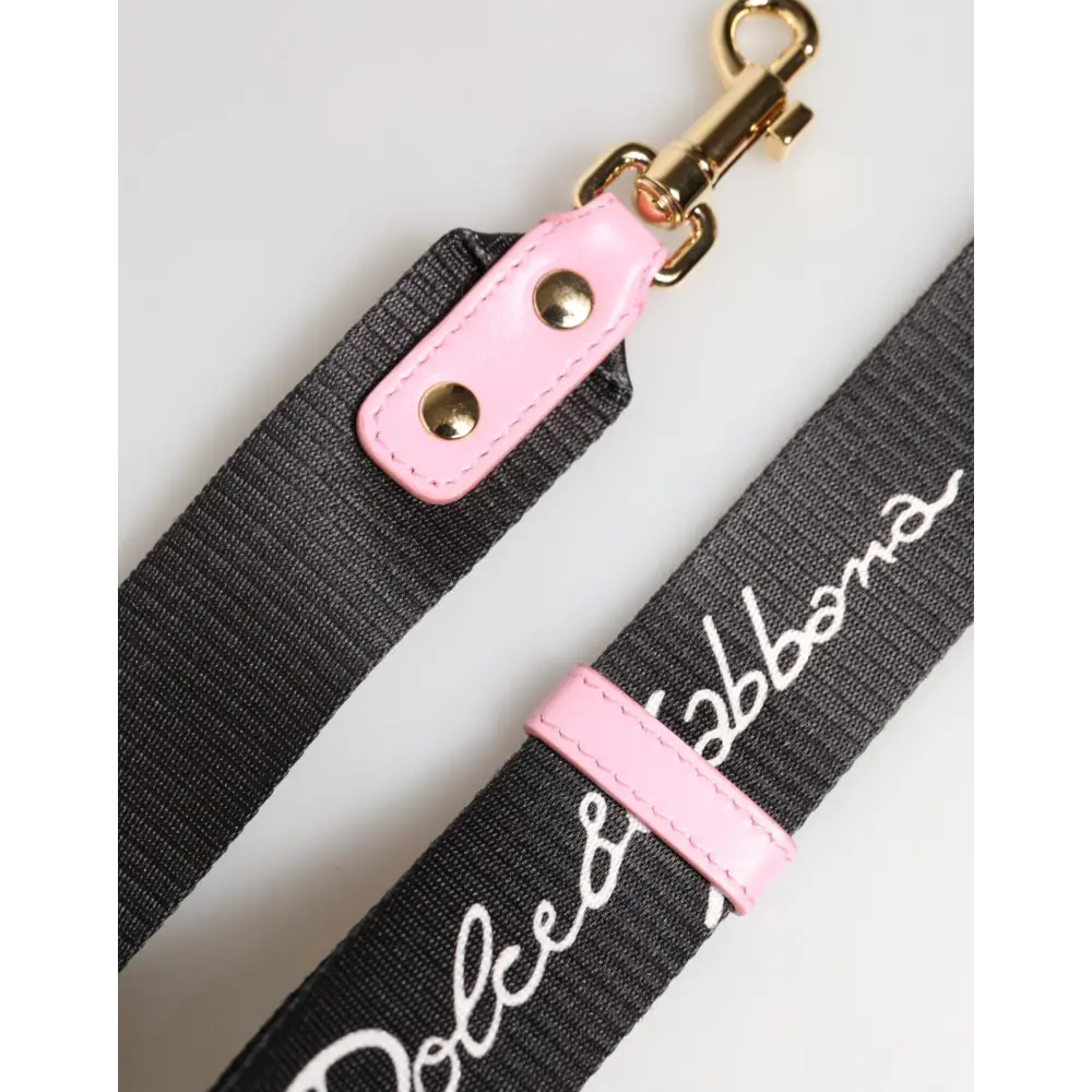 Dolce & Gabbana Schulterriemen aus schwarzem Canvas mit rosa Herz-Logo