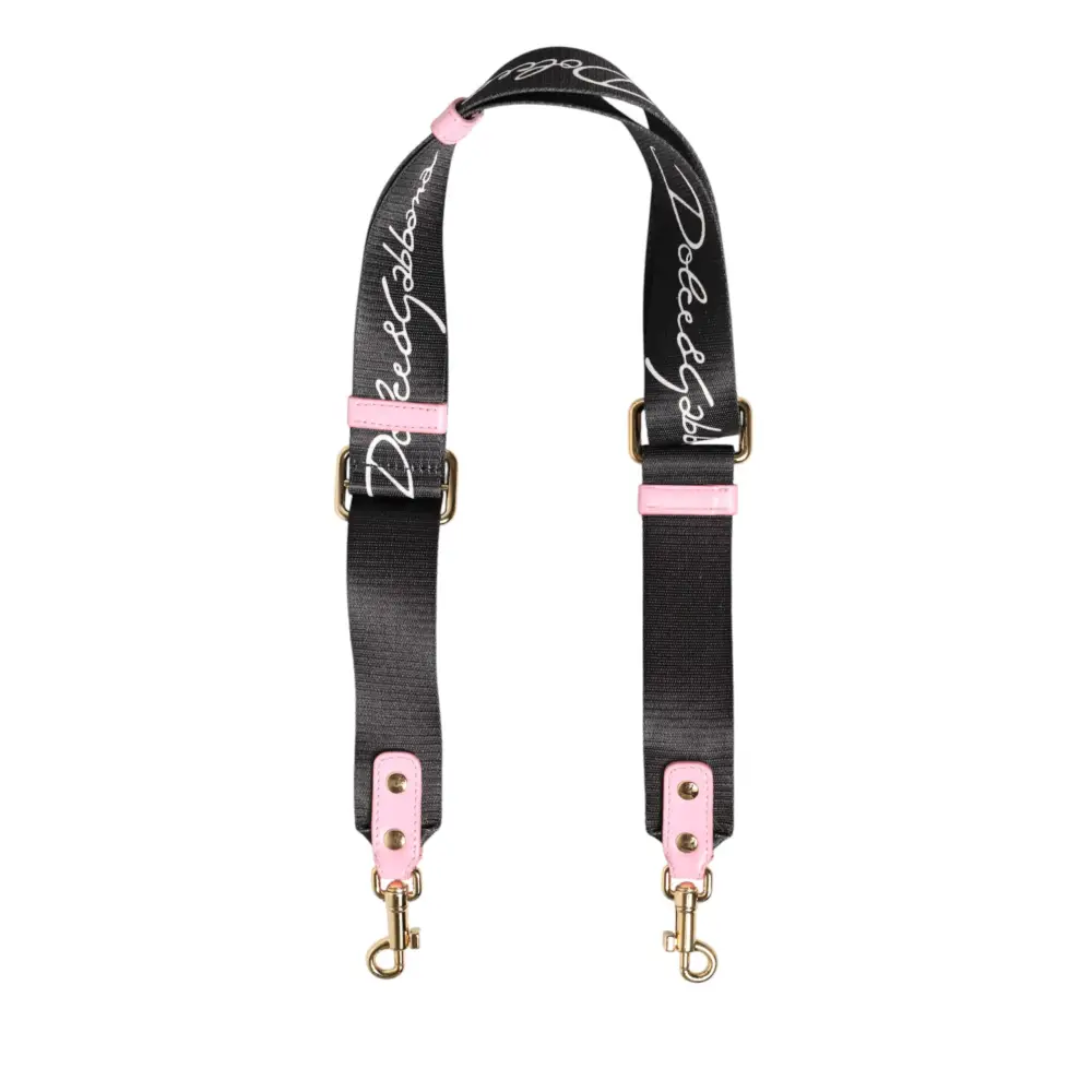 Dolce & Gabbana Schulterriemen aus schwarzem Canvas mit rosa Herz-Logo