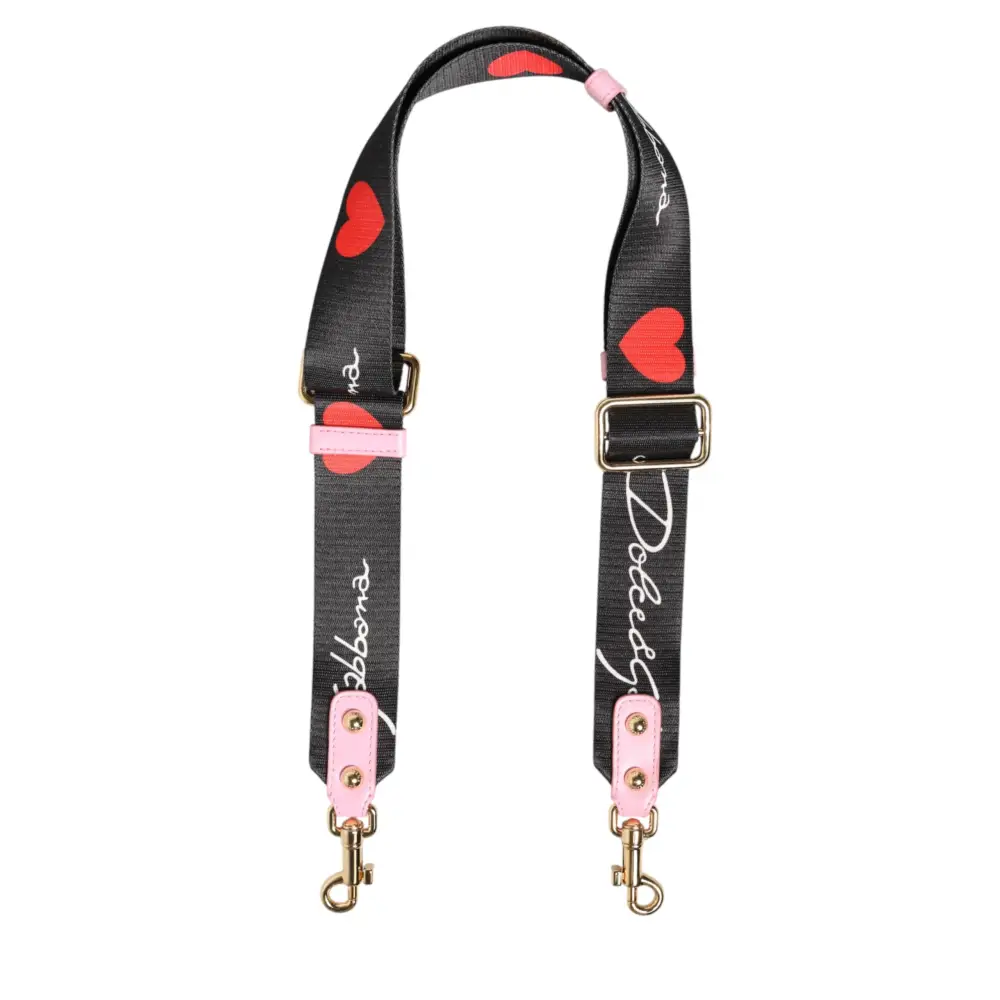 Dolce & Gabbana Schulterriemen aus schwarzem Canvas mit rosa Herz-Logo