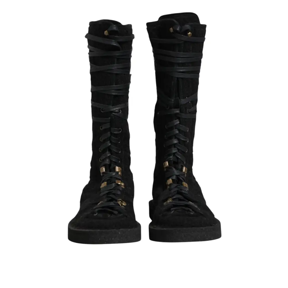 Dolce & Gabbana Schwarz Alpaka Wolle Wildleder Mid Calf Stiefel Schuhe - EU44/US11