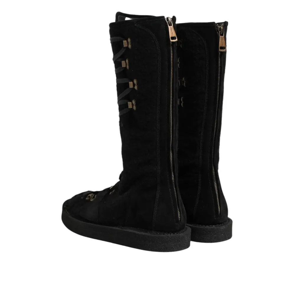 Dolce & Gabbana Schwarz Alpaka Wolle Wildleder Mid Calf Stiefel Schuhe - EU44/US11