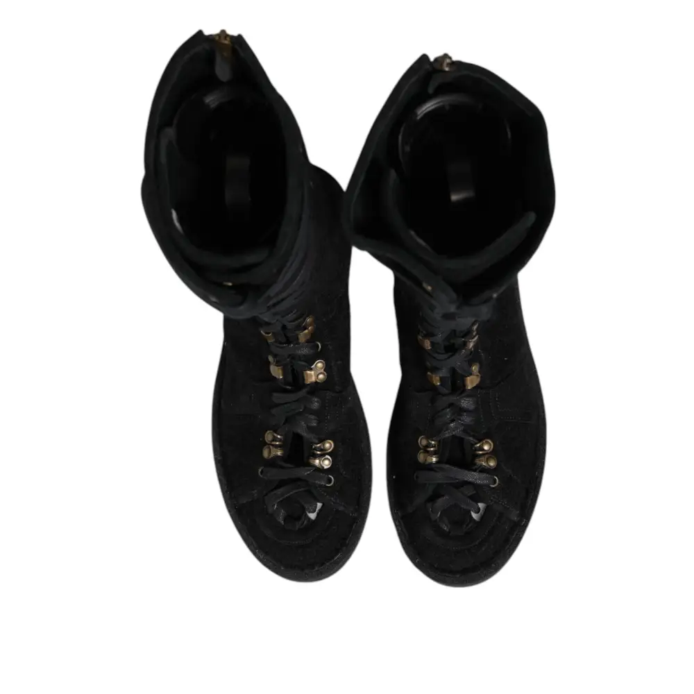 Dolce & Gabbana Schwarz Alpaka Wolle Wildleder Mid Calf Stiefel Schuhe - EU44/US11