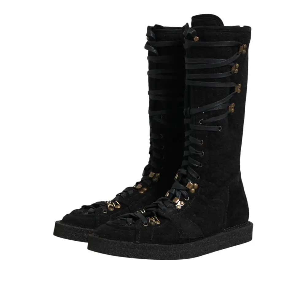 Dolce & Gabbana Schwarz Alpaka Wolle Wildleder Mid Calf Stiefel Schuhe - EU44/US11