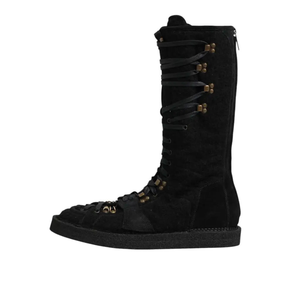 Dolce & Gabbana Schwarz Alpaka Wolle Wildleder Mid Calf Stiefel Schuhe - EU44/US11