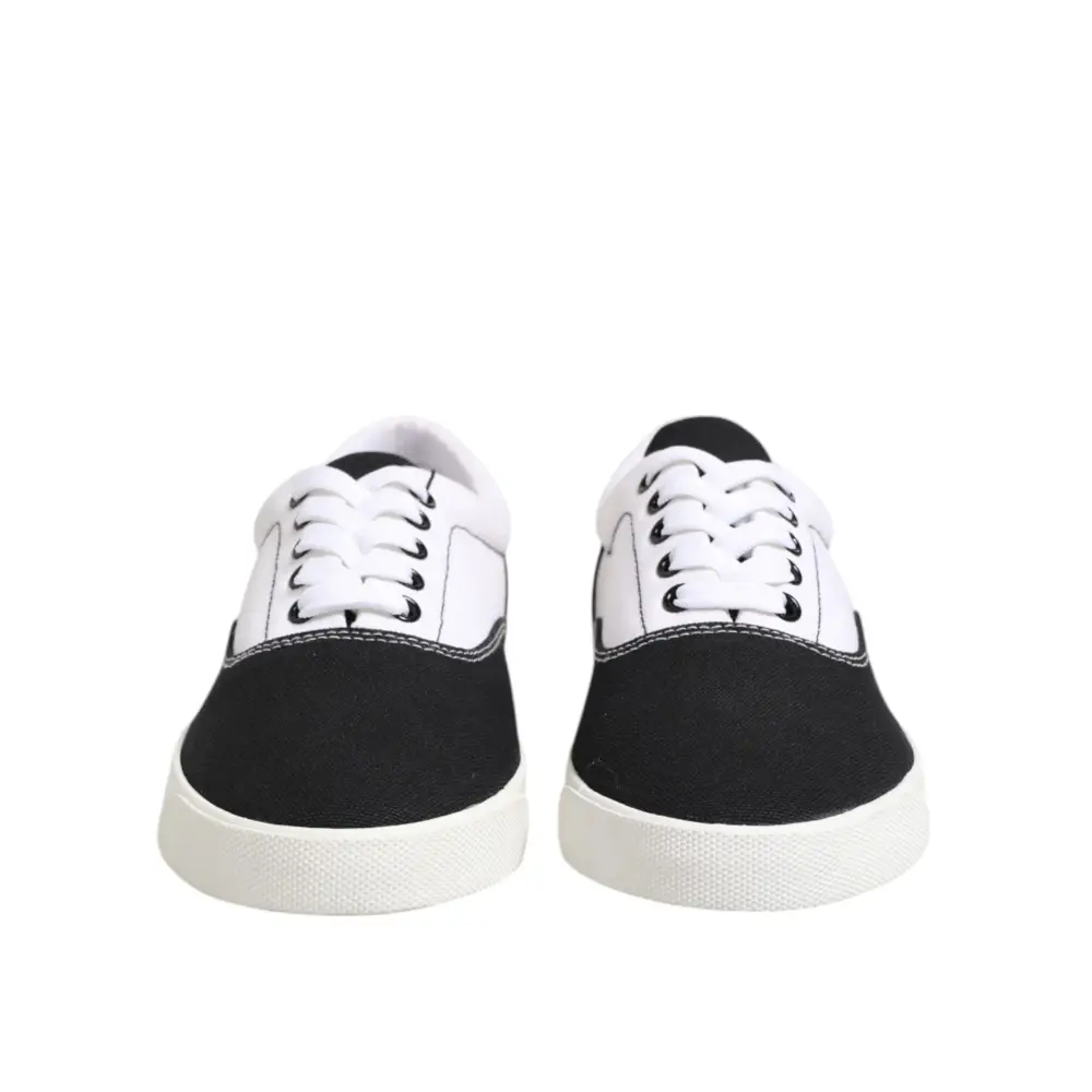 Dolce & Gabbana Schwarz Baumwolle Canvas Lace Up Männer Turnschuhe Schuhe - EU39/US6