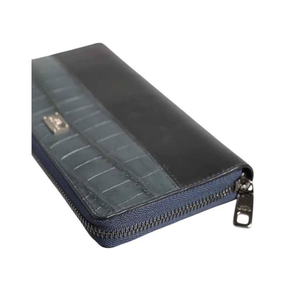 Dolce & Gabbana Schwarz Blau Exotisches Leder Männer Kontinentale Clutch Brieftasche