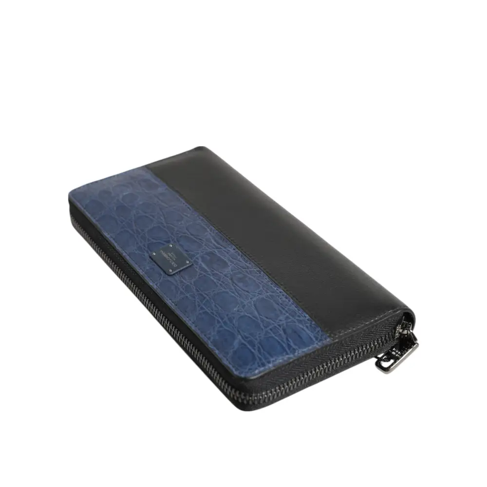 Dolce & Gabbana Schwarz Blau Exotisches Leder Männer Kontinentale Clutch Brieftasche